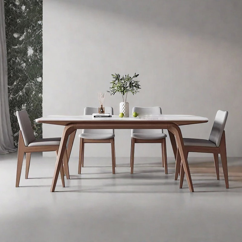 Simple rectangular solid wood legs rock table, 29.53"H x 70.87"L x 35.43"W