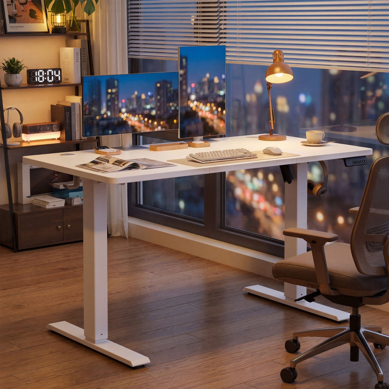Adjustable Steel Computer Desk, White, 120 cm H x 120 cm W x 60 cm D, White