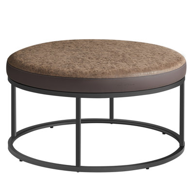 78cm Wide Faux Leather Round Footstool Ottoman