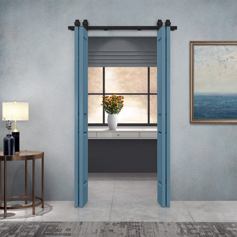 Dignity Blue MDF Double Bi-Fold Barn Doors with Black Hardware