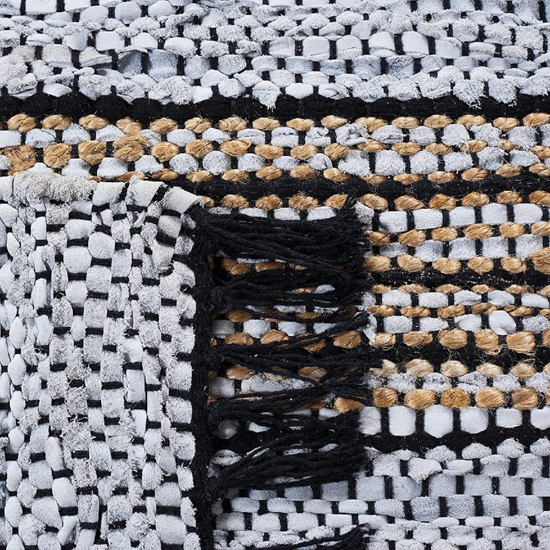 Tapis en cuir / jute / coton tissé à la main Vintage, Rectangulaire 8 pi x 10 pi