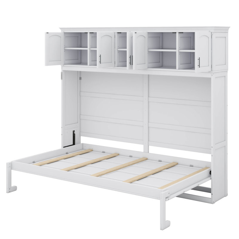 Grand lit escamotable mural - Comprend des compartiments de rangement supérieurs, Blanc
