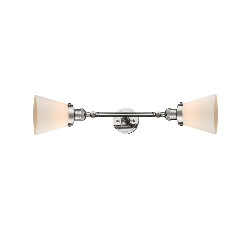 Éclairage de meuble-lavabo inclinable 2 lumières Cone, Boîtier blanc mat, Ampoule à DEL rétro de 6 watts, Nickel poli