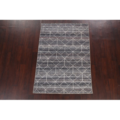 Tapis unique gris noué à la main 4 pi 1 po x 5 pi 10 po New Age