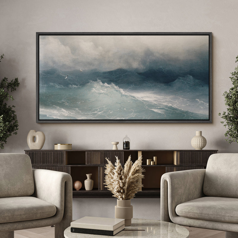 «Moody Blue Nautical Ocean Waves Coastal Extra Large», reproduction d'art sur toile encadrée, H 30 po x l 60 po