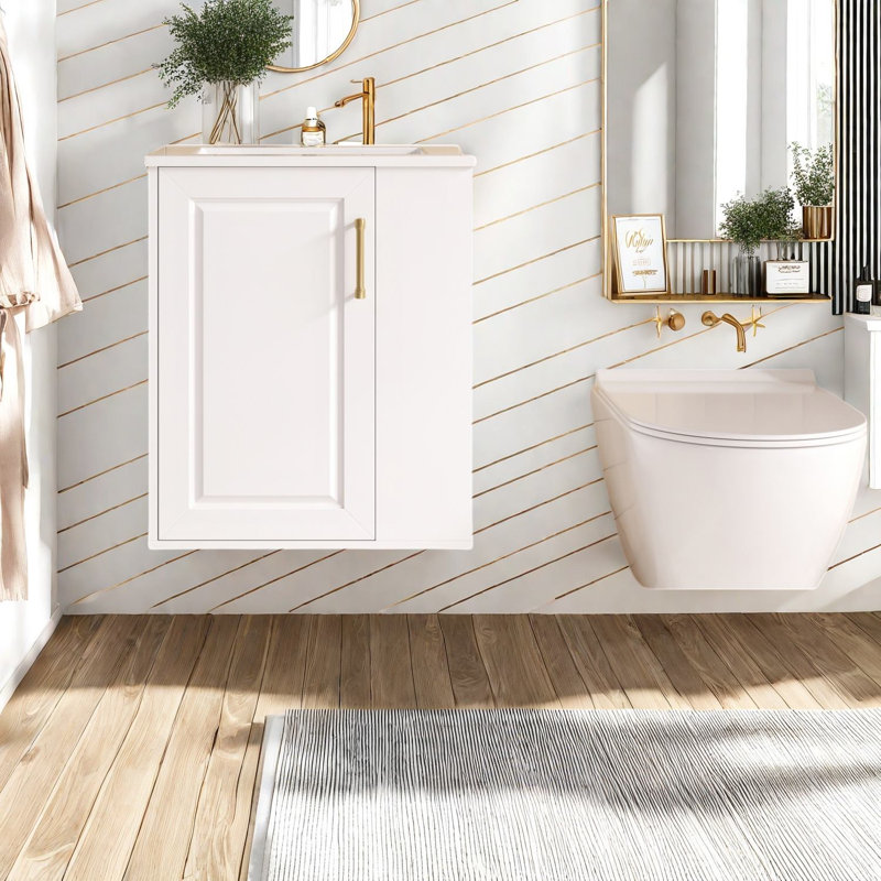 Meuble-lavabo moderne peu encombrant avec armoire en bois massif et lavabo en céramique