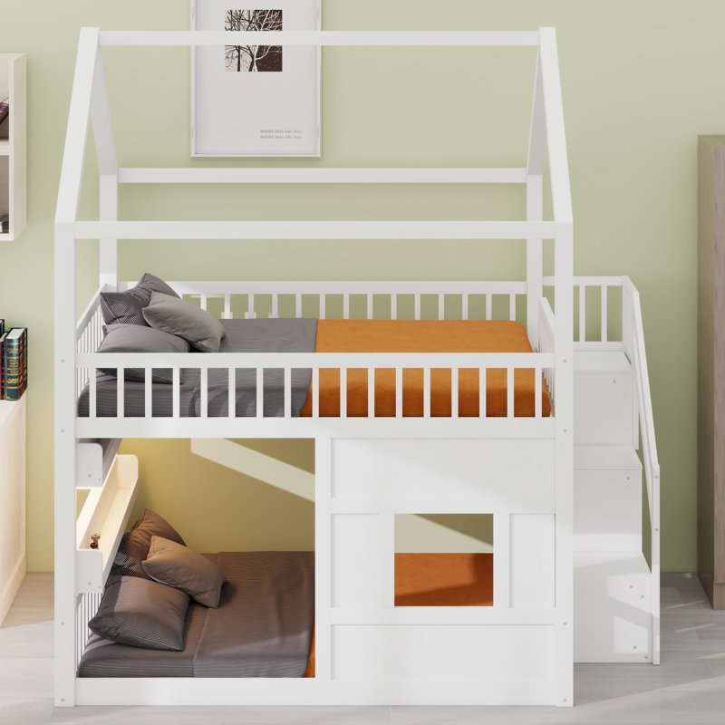 House Bed with Built-in Shelf, Playful Design for Kids' Rooms, white