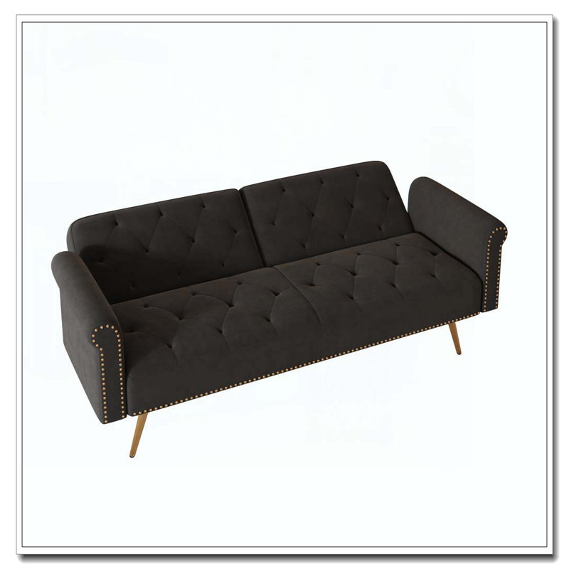 Canapé-lit de 69,7 pouces de long recouvert de velours beige, Noir