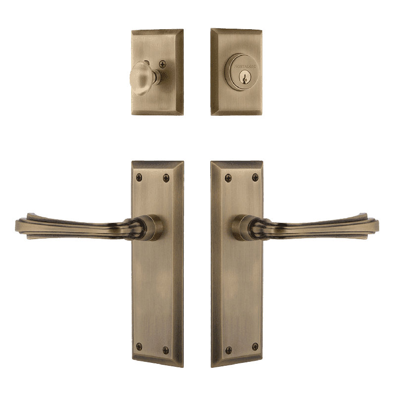 Nostalgic Warehouse New York Entry Set with Fleur Lever, Antique Brass, 2.75