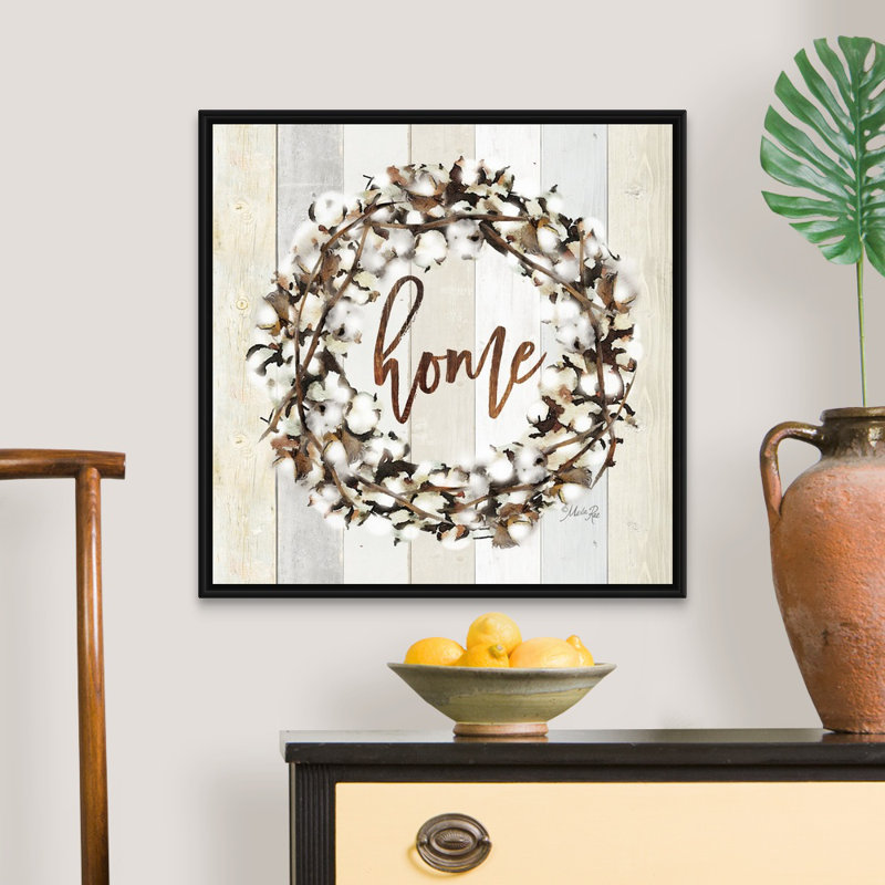 Reproduction d’art textuel sur toile, "maison en coton" par Marla Rae, Cadre noir, H 26 po x l 26 po x P 1,75 po