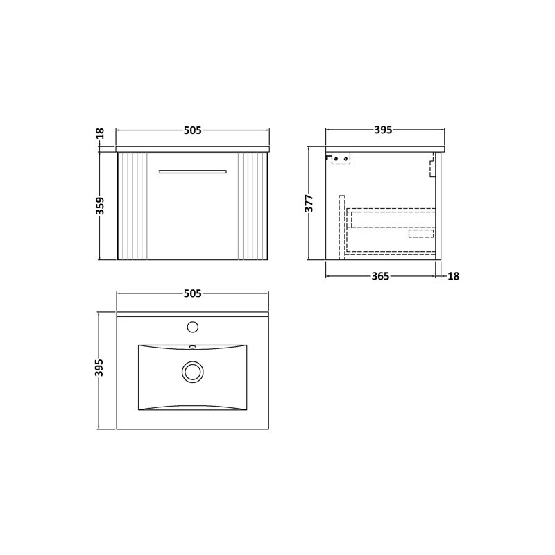 Deco 505mm Single Bathroom Vanity with Integrated Vitreous China Basin, Satin Anthracite