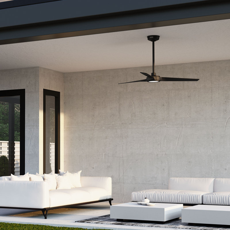 Hunter 52 inch ZenTech 3-Blade Wi-Fi ENERGY STAR® Damp Rated Ceiling Fan with LED Light Kit and Handheld Remote, Matte Black