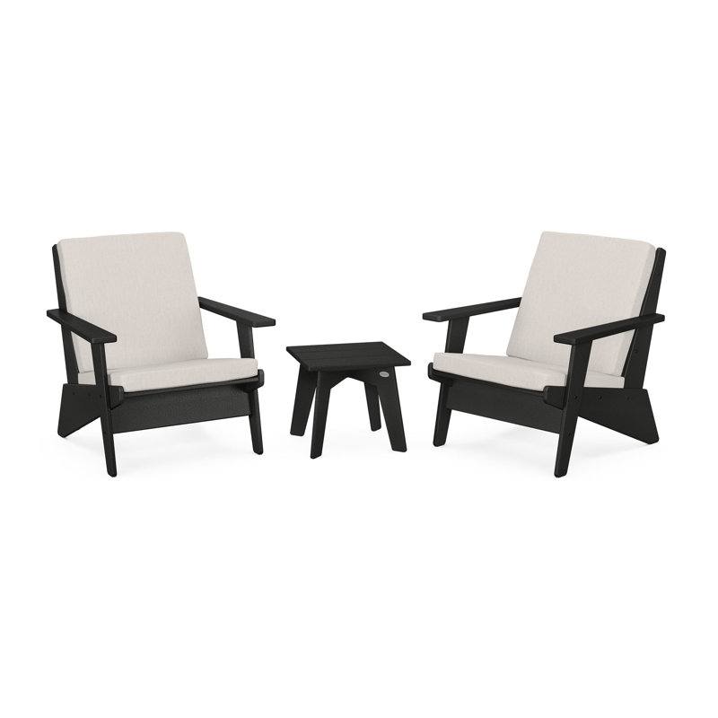 Riviera Modern Lounge 3-Piece Set, Black, Cast Ash