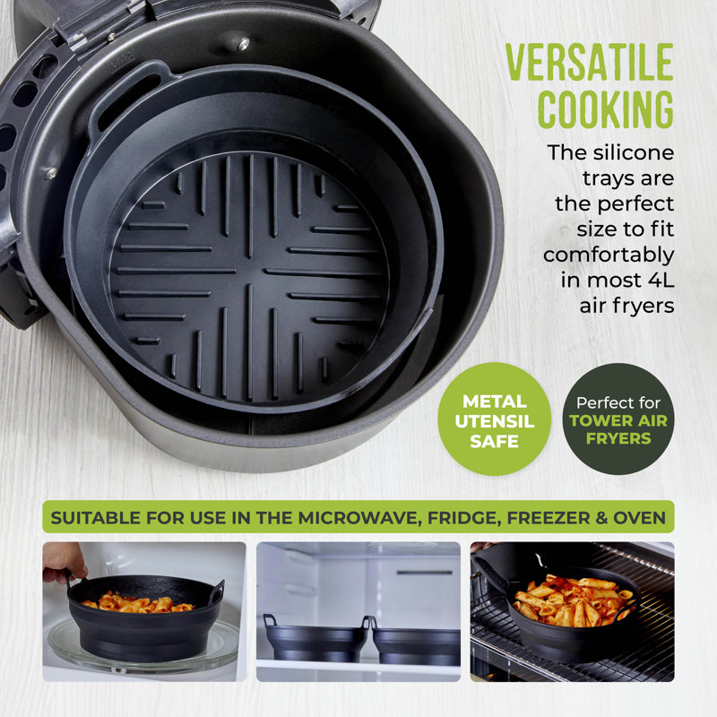 Tower T843090 Round Air Fryer Trays, Set of 2 Circular Reusable Silicone Liners, Suitable for Most Air Fryers 4 litres and Above Including Tower Vortx and Ninja Foodi, Non-Stick, Dishwasher Safe
