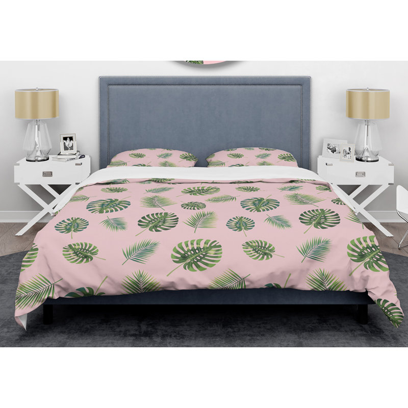  Ensemble de housse de couette style tropical feuilles Mid-Century, Housse simple + 1 taie décorative