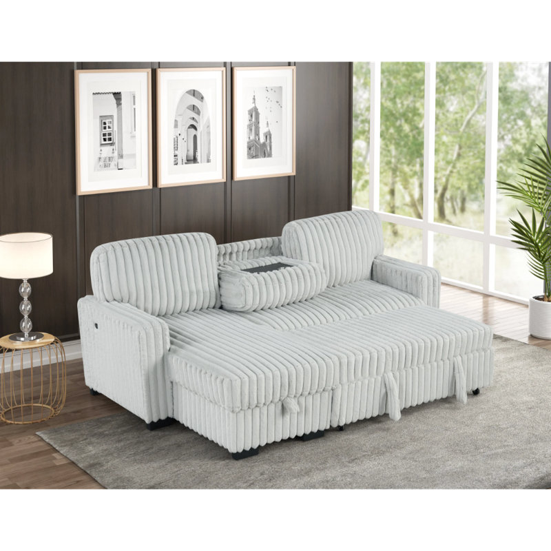 Poland Charcoal Reversible Sectional With Pull-Out Bed, Gray Fabric