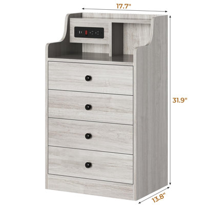 Nightstand With Charging Station, Night Stand For Bedroom,end Table With Hutch And 4 Drawers