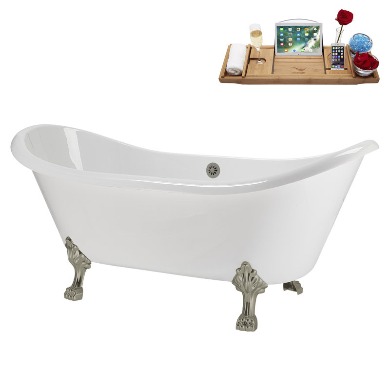 71" Streamline Clawfoot Tub,Tray,Drain and Clawfeet, Brushed Nickel, Brushed GunMetal