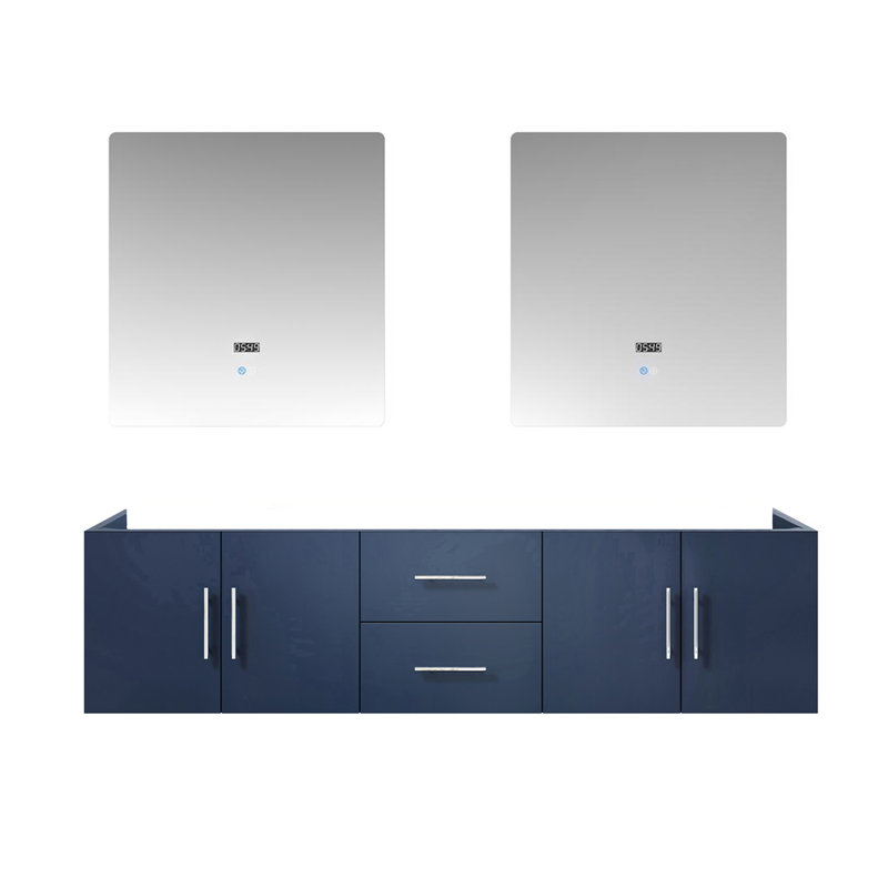 Geneva 72 in W x 22 in D Double Bath Vanity and 30 in LED Mirrors, Navy Blue