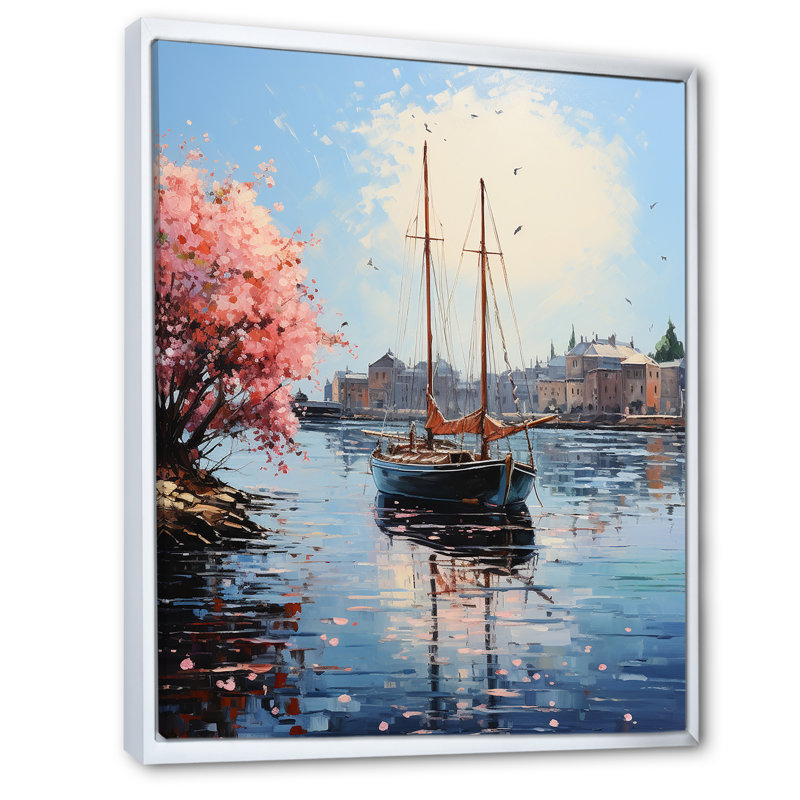 Port Docked Memories Pointillism II - Nautical & Beach Canvas Prints, H 40 po x l 30 po x P 1,5 po, Cadre flottant blanc