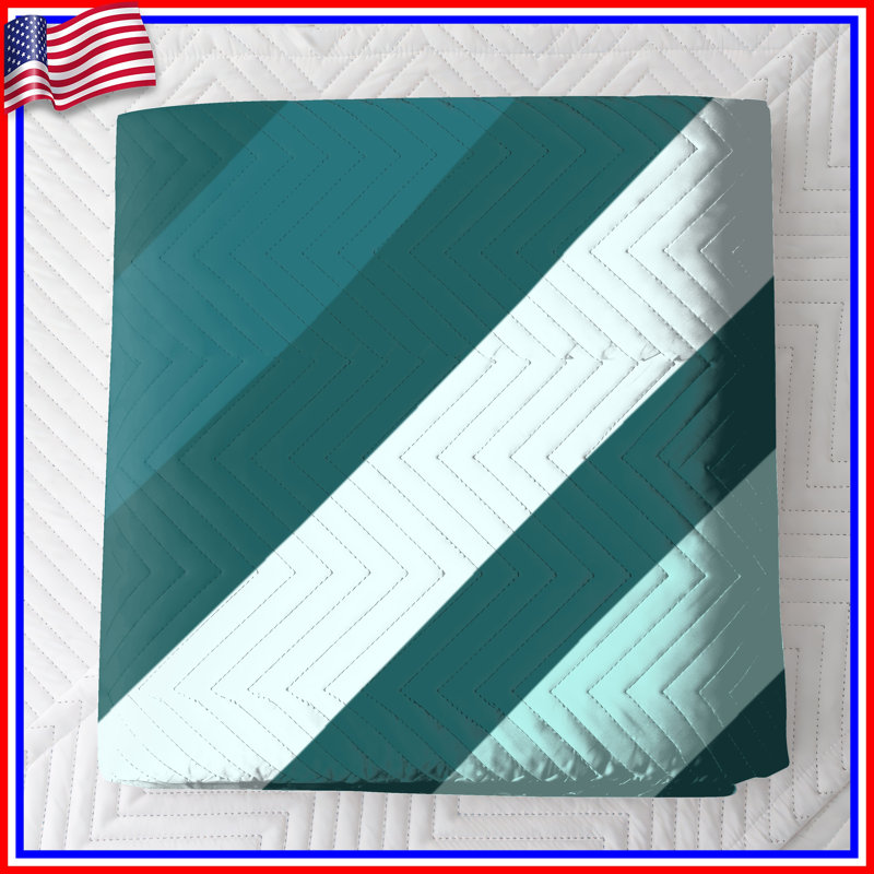 Diagonal Teal Stripes Quilted Bedspread All Sizes, King