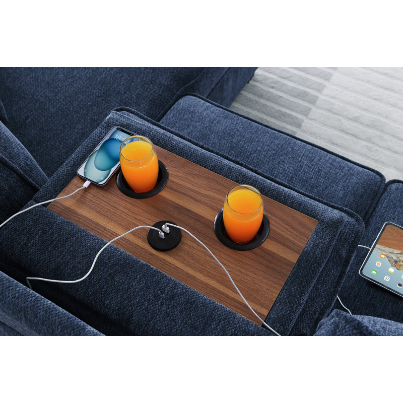 Canapé-lit modulaire réversible avec rangement Elfrieda, Chenille bleu