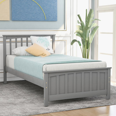 Comfortable Twin Platform Bed In Gray Wood Gray, With A Classic Silhouette