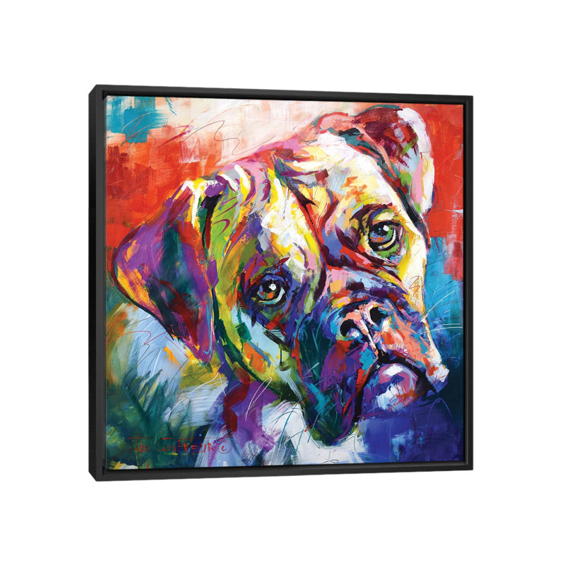 Boxer par Jos Coufreur - reproduction d'art, H 18 po x l 18 po x 1,5 po, Toile avec cadre noir, Pas de tapis
