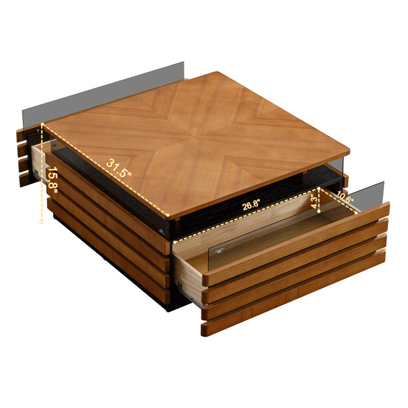 Élégante table basse à DEL de 31,5 po avec rangement en verre, console moderne pour le salon et rangement spacieux