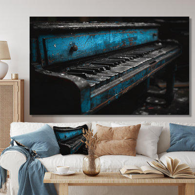 «Blue Black Vintage Piano Music - Art mural de musique