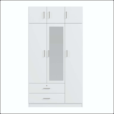 Armoire 3 portes avec miroir, 2 tiroirs et armoire supérieure