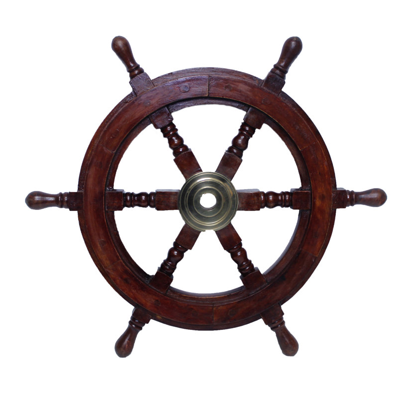 Sculpture de roue de bateau en bois Bucoli, H 18 po x l 18 po x P 2 po, Marron foncé
