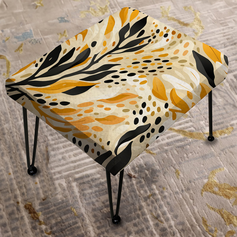 Floral Fusion In Black & Yellow - Abstract Rectangle Ottoman