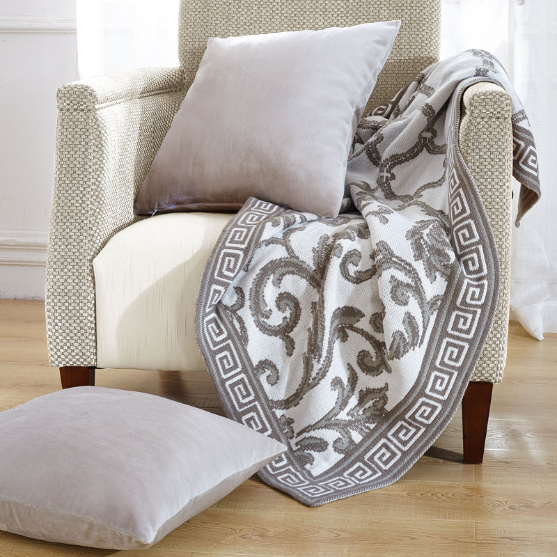 Marisol Gray and White Knitted Reversible Throw Blanket Set