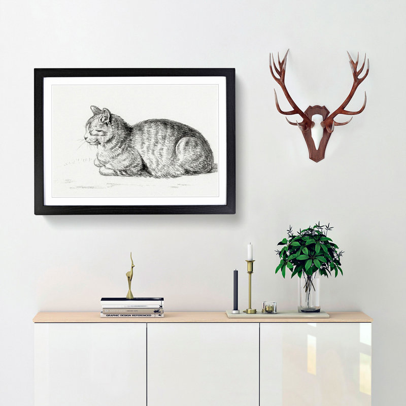 Peaceful Cat by Jean Bernard - Picture Frame Drawing Print, Black Framed, 48cm H x 65cm W x 2cm D