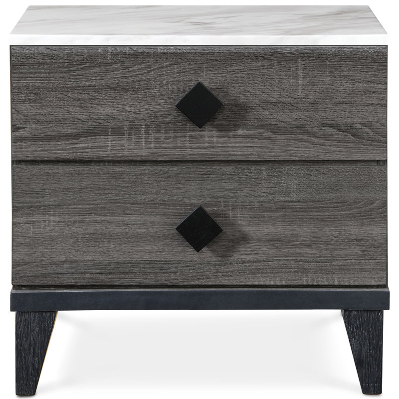 Micah Gray and White 2-Drawer Modern Nightstand with Marble Top