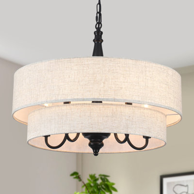 Lustre tambour 5 niveaux 21,26 "à deux niveaux avec abat-jour en tissu pour salle à manger, îlot de cuisine, couloir de salon
