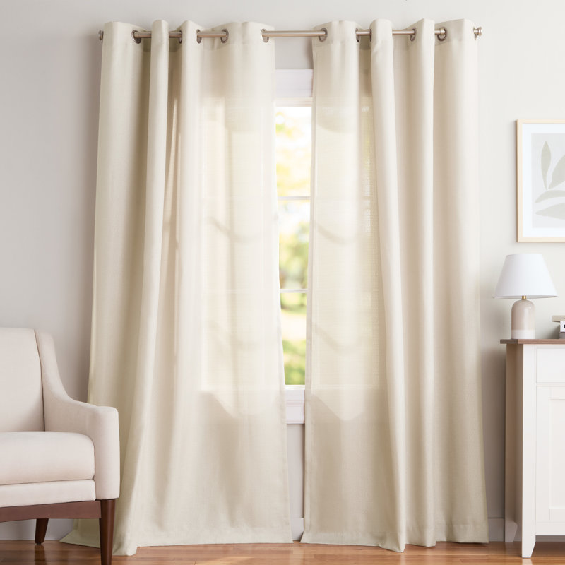 Loha GT Aaliyah Solid Color Semi-Sheer Grommet Curtain Panels, 54" W x 108" L, Ivory