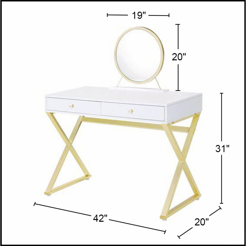 Bureau de coiffeuse rectangulaire avec miroir, plateau à bijoux et rangement spacieux pour une élégance et une fonctionnalité modernes.