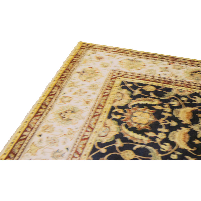 High-Quality Hand-Knotted Black And Cream Area Rug