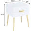 Table d'appoint blanche et dorée avec 2 tiroirs de rangement - Convient aux petits espaces magnifiquement modernes et dorés de style Mid-Century avec table de bout, table de bout