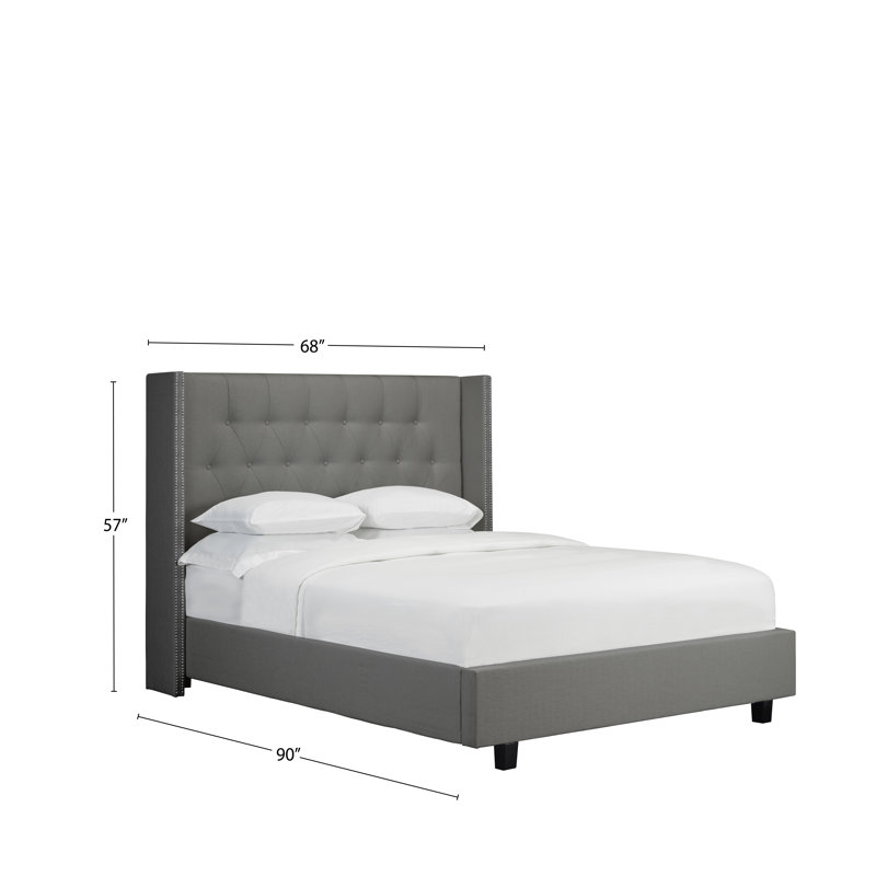 Lit plateforme capitonné Stoffel, Lin - Gris anthracite, Grand