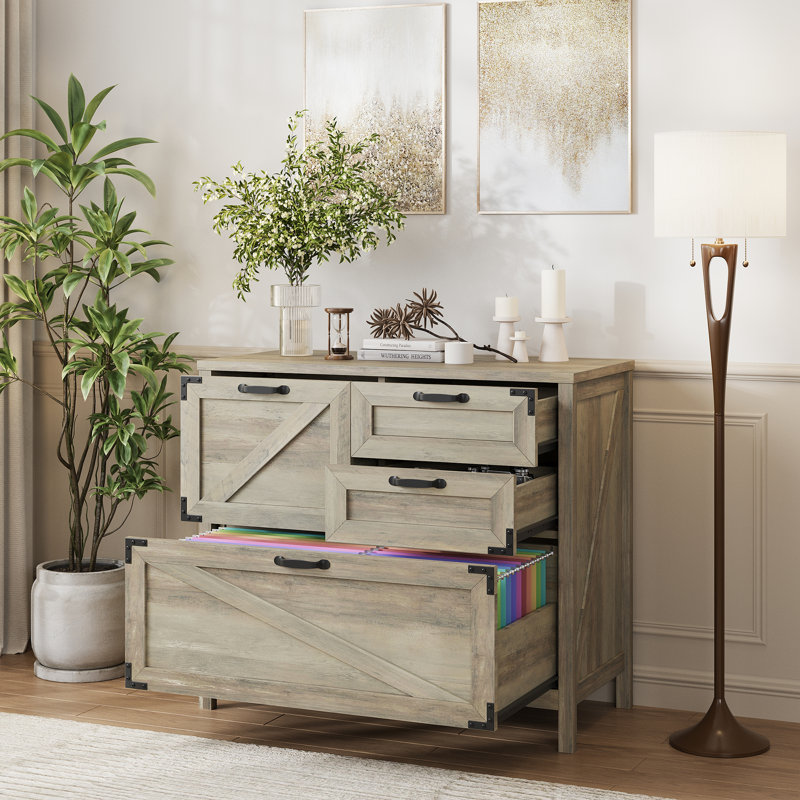 Lateral File Cabinet With 4 Drawers, Gray