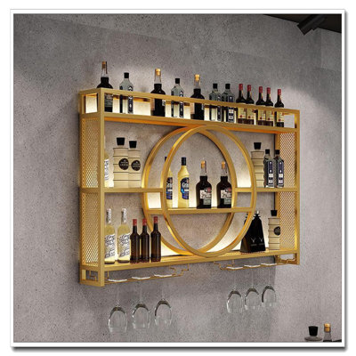 Support à vin mural en métal à 3 niveaux avec support en verre