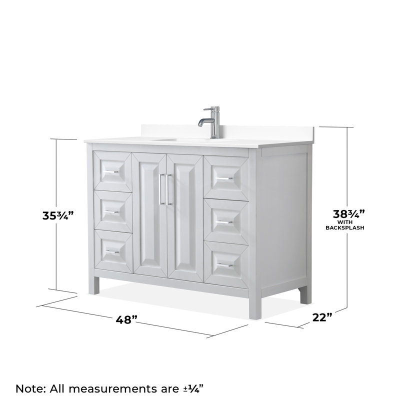 Daria 48'' W Single Vanity, Polished Chrome, White Cultured Marble, White