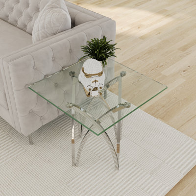 24 Inch Clear Tempered Glass End Table Set Couch Side Table With Mirrored Silver Base