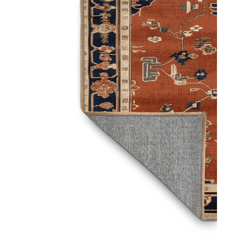Machine Washable Art Deco Brown Area Rug, Square 8'