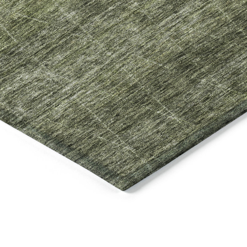 Olive Green Synthetic Rectangular Washable Indoor/Outdoor Rug