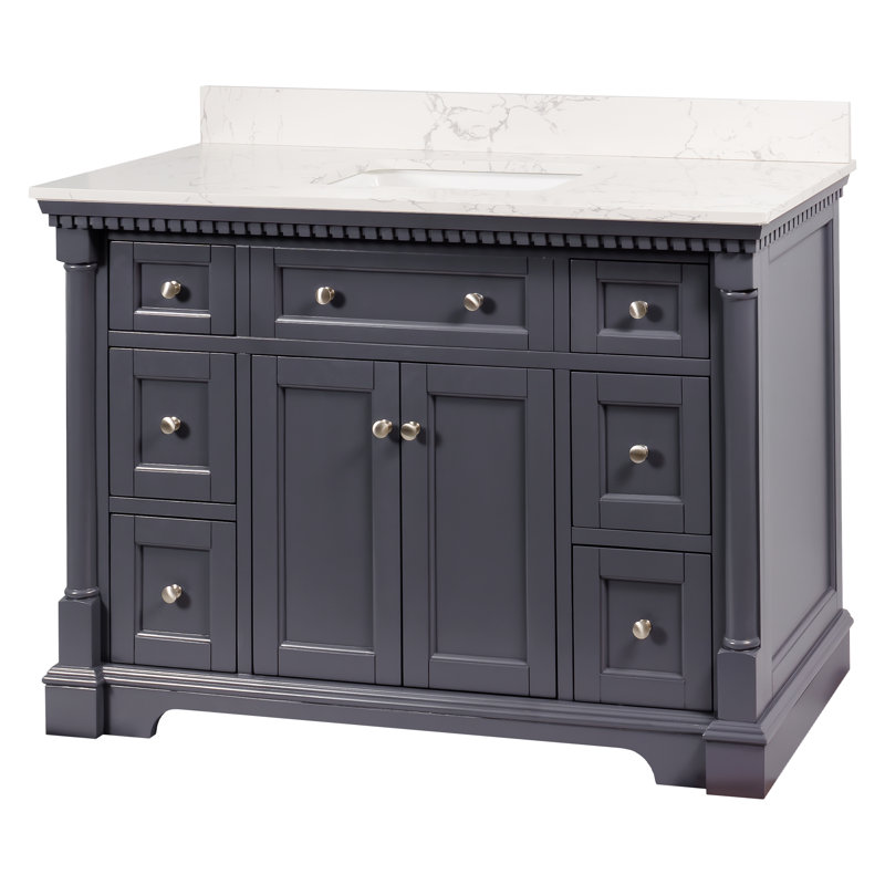 Ensemble de meuble-lavabo simple 48 po avec armoire gris marine et comptoir en marbre d'ingénierie, Gris marine