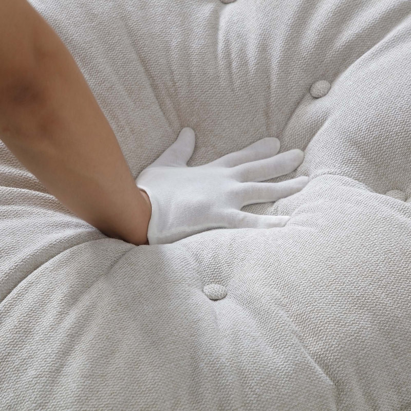 Canapé confortable à 6 places avec console et porte-gobelets pour le salon, Tissu blanc